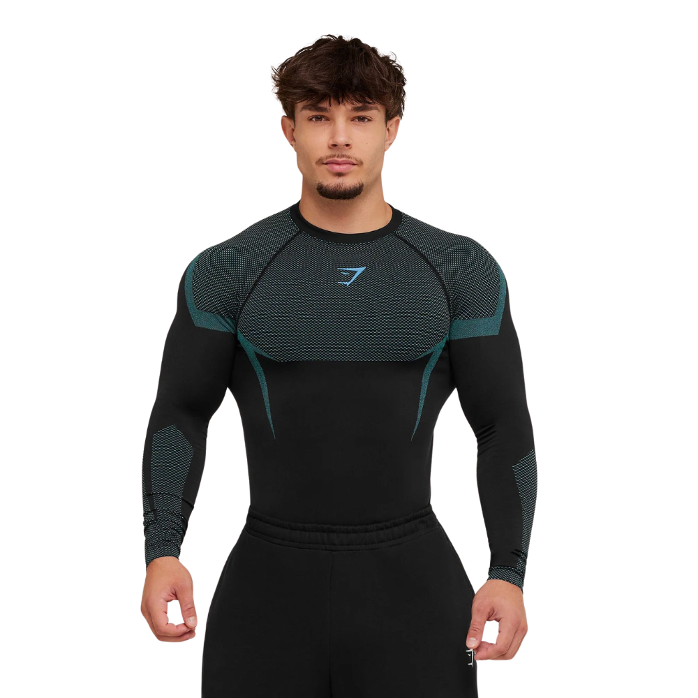 T-shirt de Compression manche longue ONIX V6 – Noir/Bleu Ciel